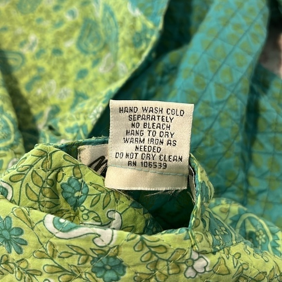 Vintage Quilted Reversible Norm Thompson Green Teal Paisley Print Cotton Jacket - Picture 6 of 16